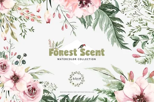 水彩森林剪贴画 Watercolor Forest Scen