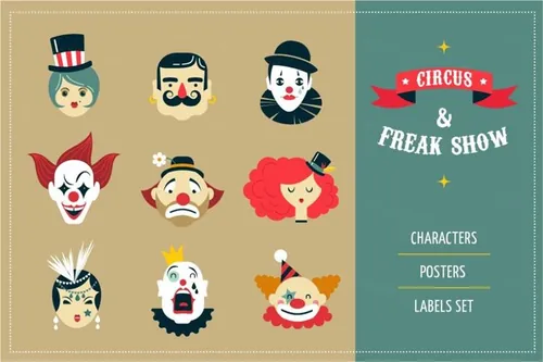 马戏团图标海报模板 Freak Show circus ic