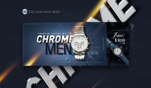 韩式新年男士手表促销海报封面设计模板