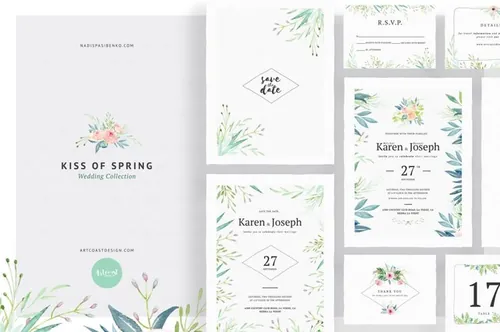 春天水彩婚礼插画素材 Kiss Of Spring Wedd