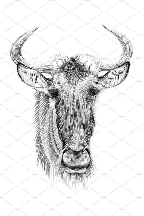 野生动物素描插画 Portrait of widebeest drawn by