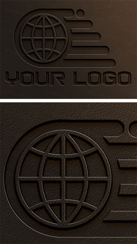 深棕色压印皮革浮雕文字效果