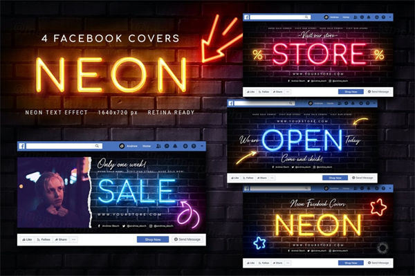 时尚高端绚丽霓虹灯效果facebook社交媒体banner海报设计模板