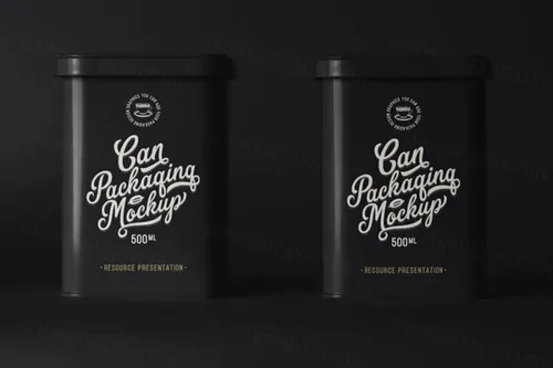 一个带盖的经典方形金属psd锡罐容器模型样机 Psd Can Tin Packaging Mockup