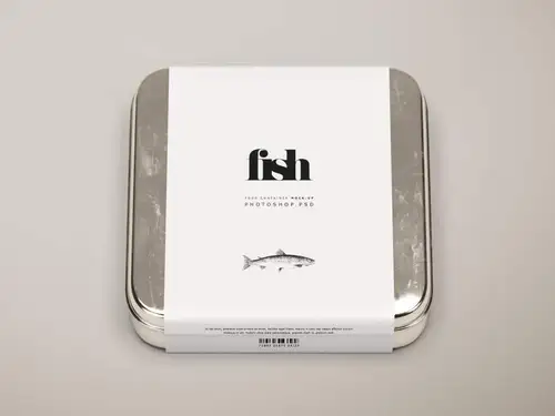 方形金属食品包装盒设计PSD样机模板 Square Metal Food Containe