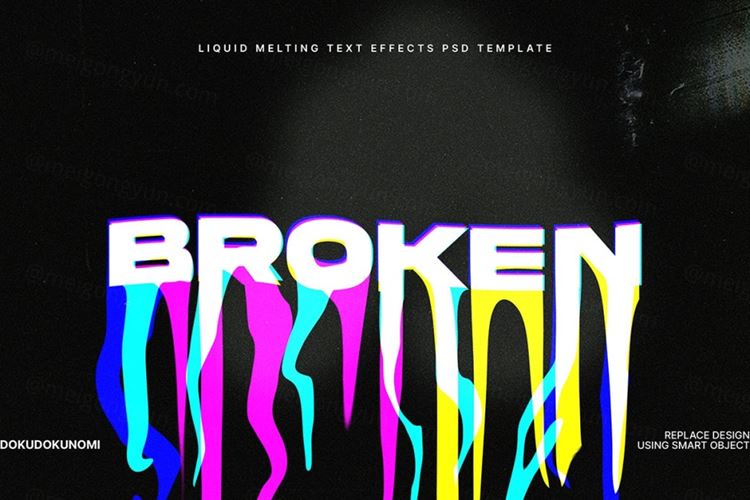 潮流复古液体文本液化迷幻字体特效PSD模板 Liquid M