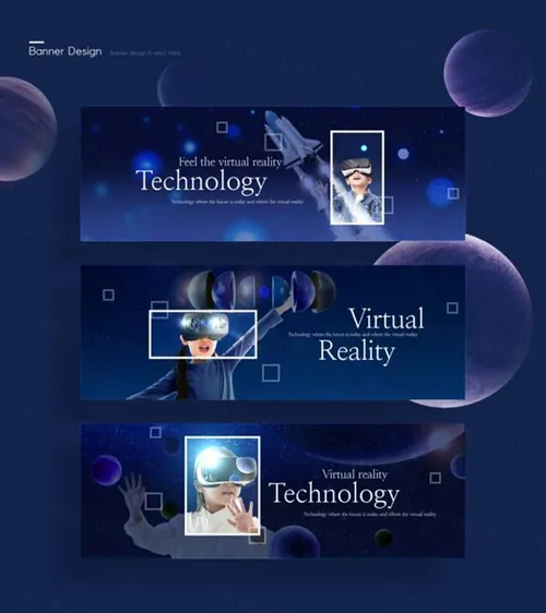 科幻神奇的ar翱翔太空的3d横幅海报模板