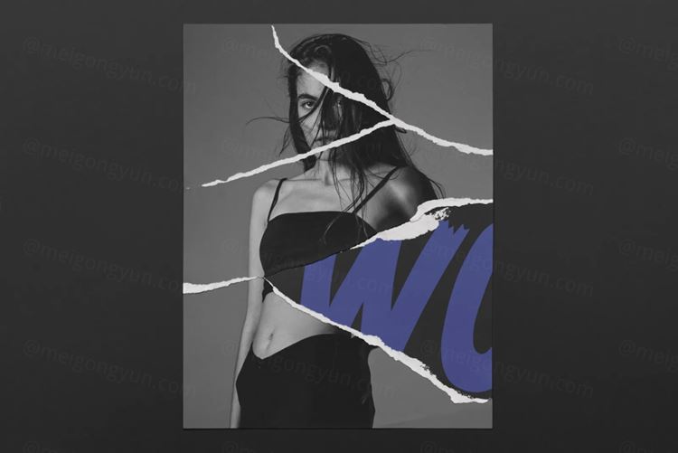 高质量做旧艺术撕裂纸张破裂照片效果PSD模板素材 Torn