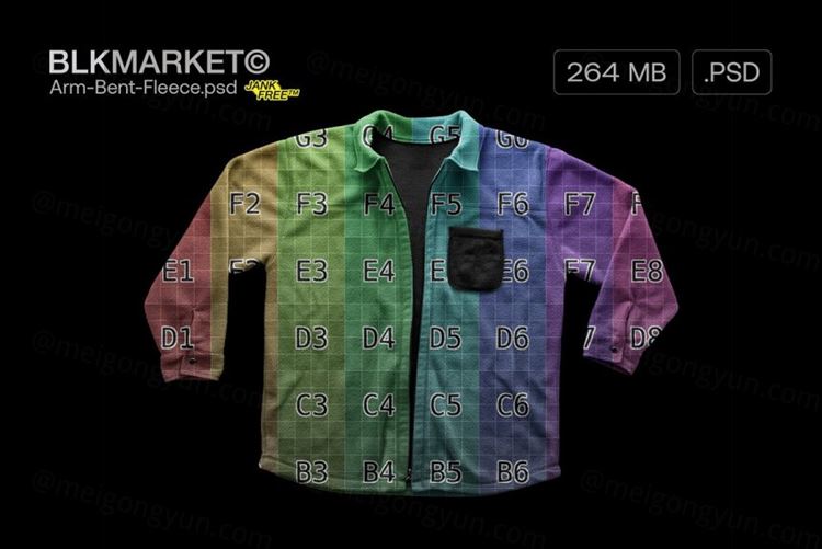 潮流街头服饰羊毛衫夹克设计样机模板 Arm-Bent-Fleece.psd - Streetwear