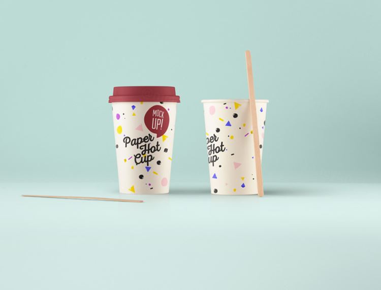 纸咖啡热杯和木棍样机 Psd Paper Hot Cup Template Vol5