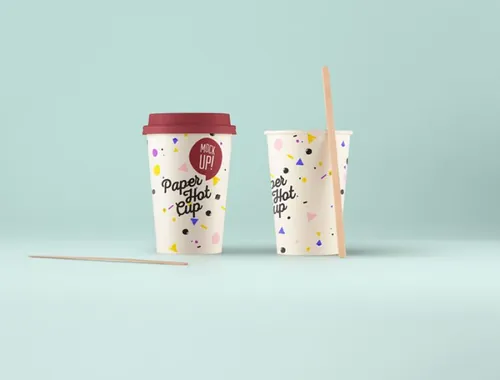 纸咖啡热杯和木棍样机 Psd Paper Hot Cup Template Vol5