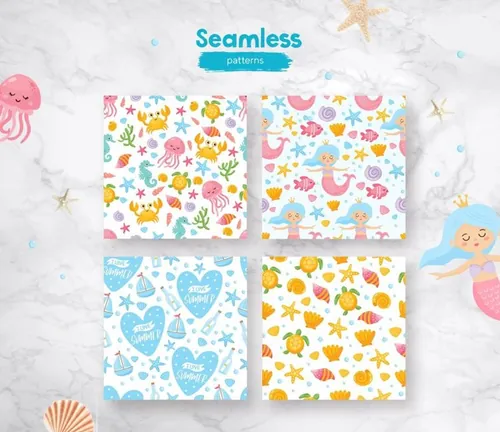 充满童趣的海洋矢量无缝背景元素 Ocean Child Se