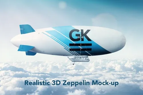 逼真的航空科技企业VI飞艇气球展示样机PSD模板 Realistic 3D Zeppelin / Dirigible
