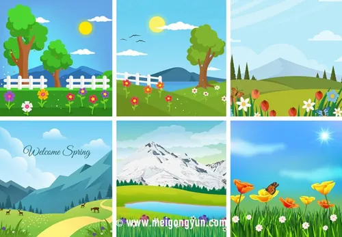 矢量春季春天田园花卉插画元素Field flower vec