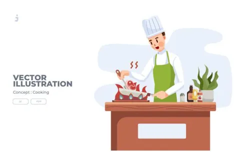 烹饪主题APP网站设计矢量插画 Cooking – Vector Il