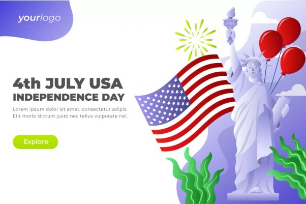 美国独立日主题网站设计矢量插画 4th July Independen
