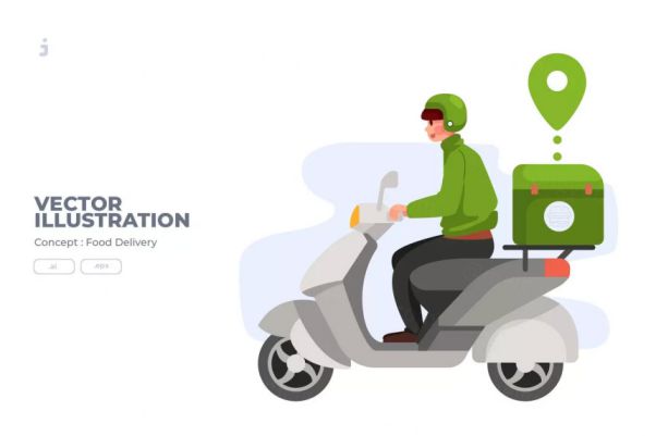快餐配送主题APP网站设计矢量插画v1 Food Delivery –