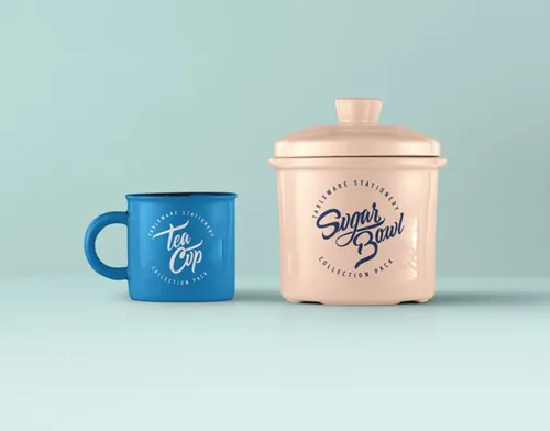 老式psd茶杯和psd糖罐样机 Tableware Psd Mockup Vol2