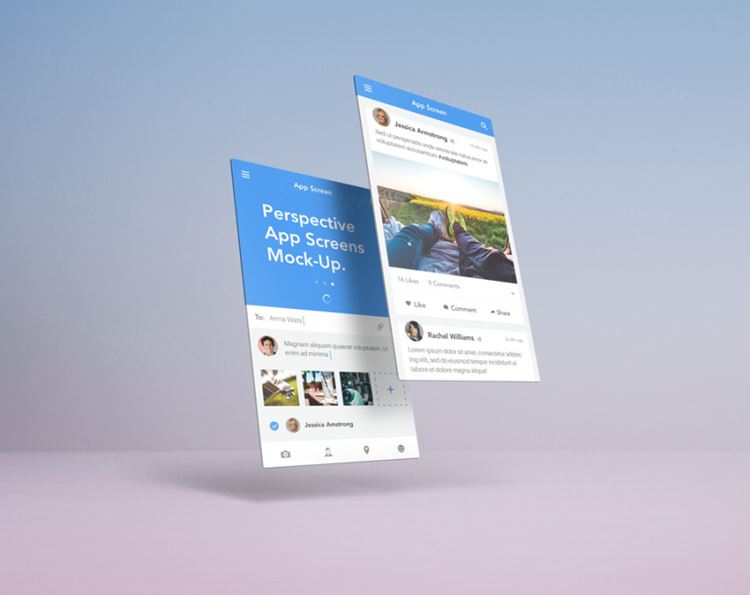 两个屏幕透视的应用程序屏幕样机 Perspective App Screens Mock-Up 14