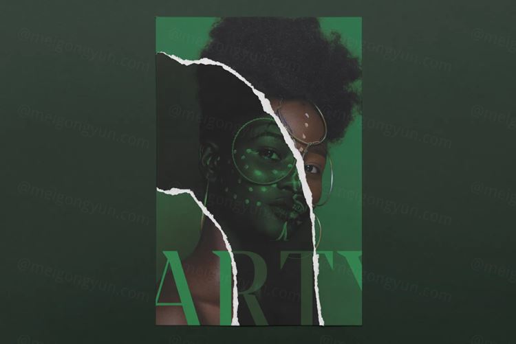 高质量做旧艺术撕裂纸张破裂照片效果PSD模板素材 Torn