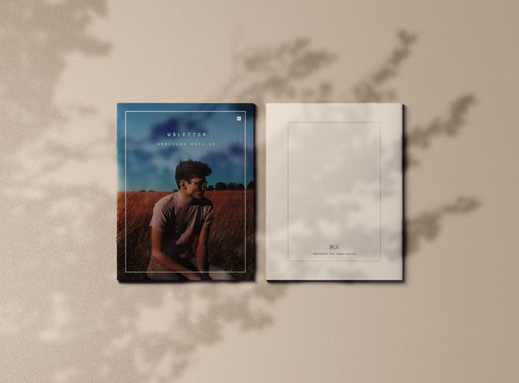 美国信件宣传册封面样机US Letter Brochure Cover Mockup with Shadow