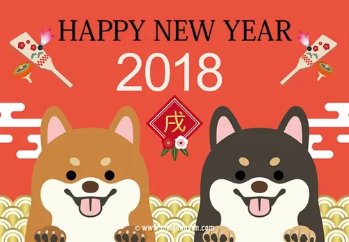 2018日系风春节中国年矢量海报 Happy New Year