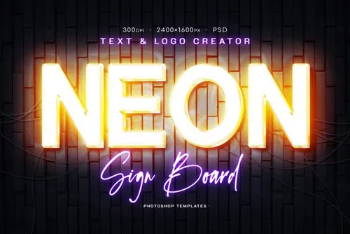 酒吧KTV三维霓虹灯灯光3D立体字特效PSD模板 Neon Signboard