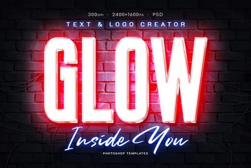 酒吧KTV三维霓虹灯灯光3D立体字特效PSD模板 Neon Signboard