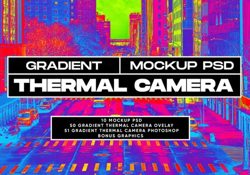 未来派酸性艺术渐变热像仪街头电音CD封面贴图展示样机模板 Gradient Thermal Camera