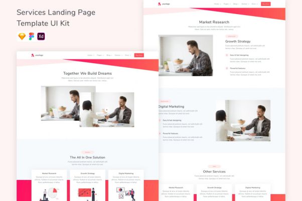 企业服务介绍页面着陆页UI设计模板 Services Landing