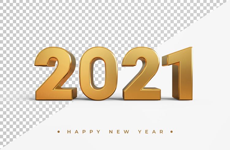 2021新年金色主题字黄金3D立体字高清渲染图片素材 Gold 2021 new year 3d rendering