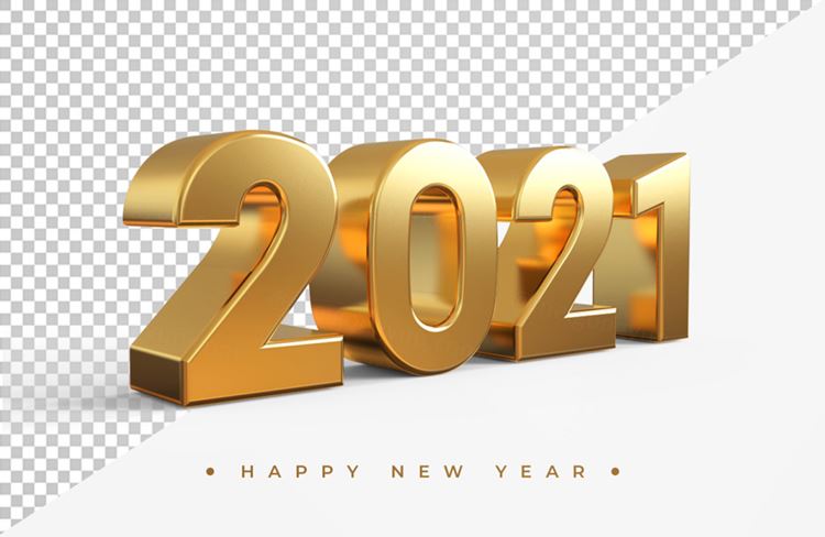 2021新年金色主题字黄金3D立体字高清渲染图片素材 Gold 2021 new year 3d rendering