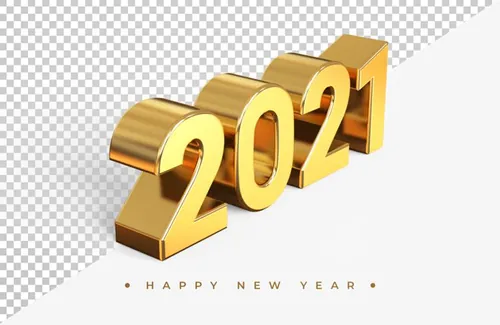 2021新年金色主题字黄金3D立体字高清渲染图片素材 Gold 2021 new year 3d rendering