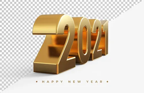 2021新年金色主题字黄金3D立体字高清渲染图片素材 Gold 2021 new year 3d rendering