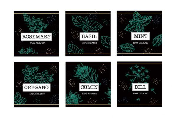 绿色植物图形标签徽章模板 Seasoned Labels Badges