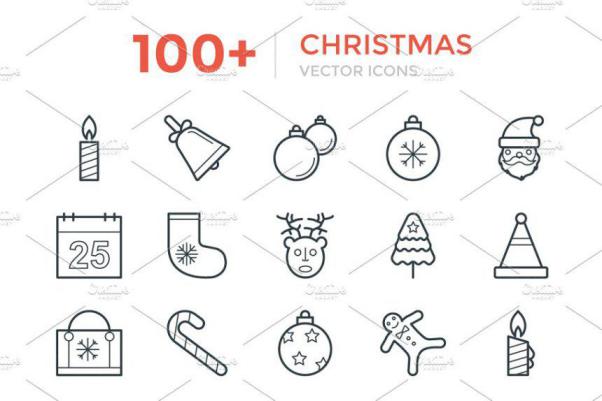 圣诞节日平面线条写意图标 100  Christmas Vector