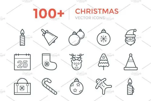 圣诞节日平面线条写意图标 100  Christmas Vector