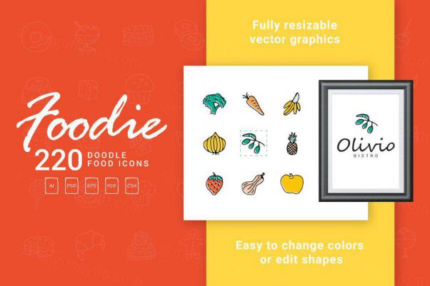 手绘卡通食品线条图标集 Foodie – Food Hand