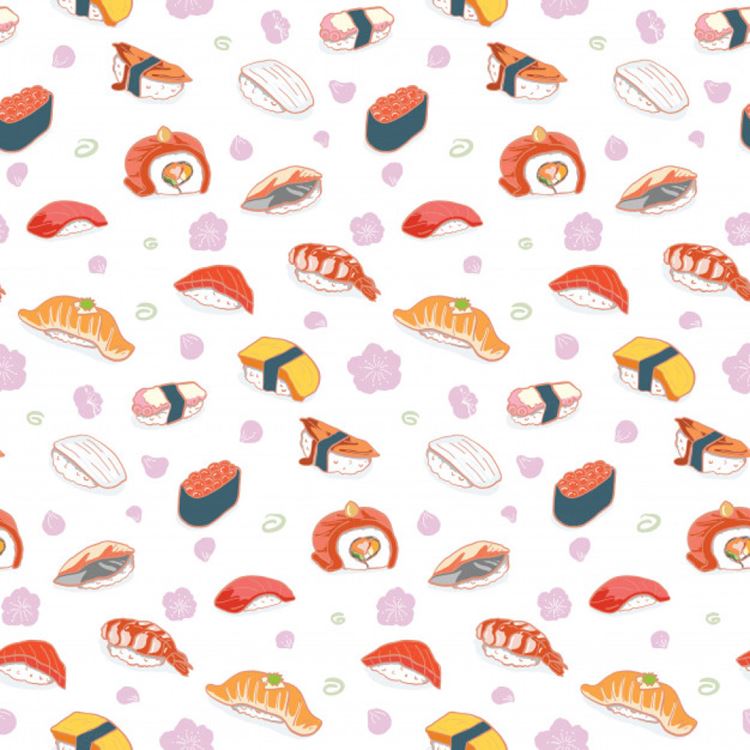 手绘寿司无缝图案背景[EPS]