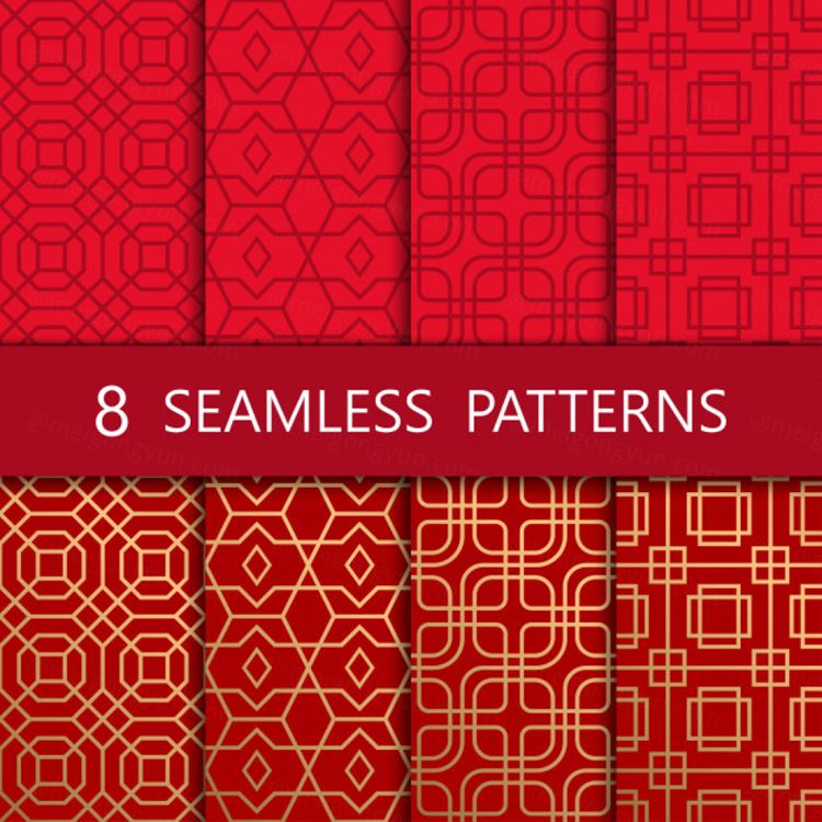 一套金色的中式无缝图案背景[EPS]