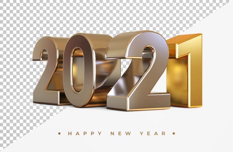 2021新年金色主题字黄金3D立体字高清渲染图片素材 Gold 2021 new year 3d rendering