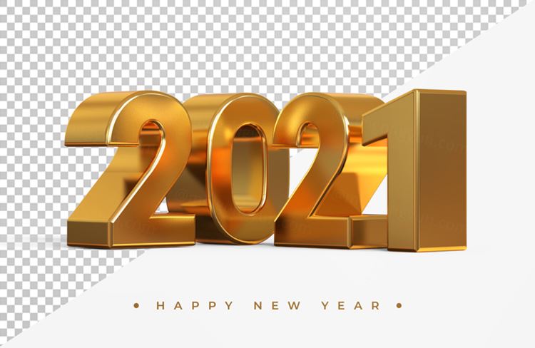 2021新年金色主题字黄金3D立体字高清渲染图片素材 Gold 2021 new year 3d rendering