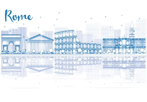 蓝色建筑罗马轮廓商务旅游矢量插图设计素材Outline Rome