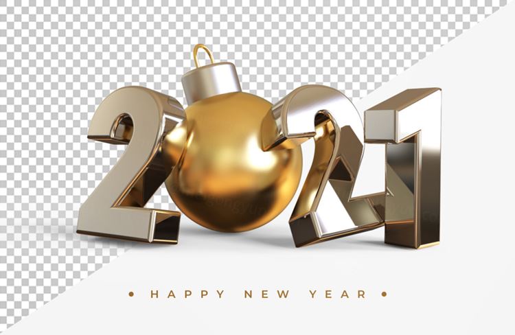 2021新年金色主题字黄金3D立体字高清渲染图片素材 Gold 2021 new year 3d rendering