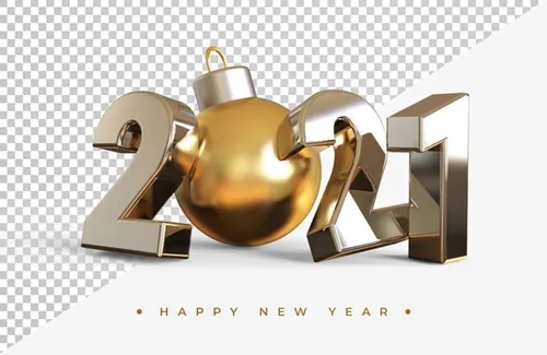 2021新年金色主题字黄金3D立体字高清渲染图片素材 Gold 2021 new year 3d rendering
