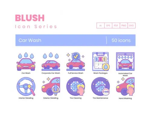 洗车服务矢量图标套装