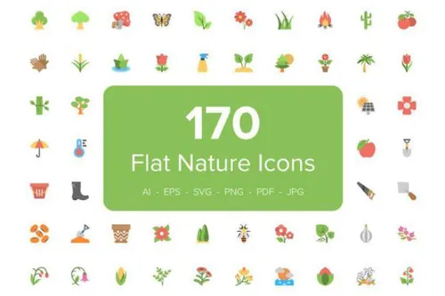 扁平化大自然植物彩色图标 170 Flat Nature Icons