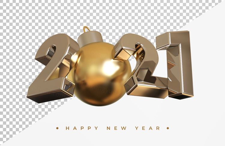 2021新年金色主题字黄金3D立体字高清渲染图片素材 Gold 2021 new year 3d rendering