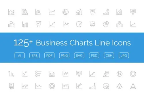 企业商务商业数据线条图标 Business Charts Line Icons