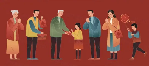 2021年中国年手绘传统新年快乐拜年祝福矢量插画海报素材